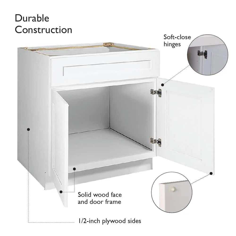 Design House Brookings Plywood Ready to Assemble Shaker 30x34.5x24 in. 2-Door Base Kitchen Cabinet Sink in White, photo 8 of 15