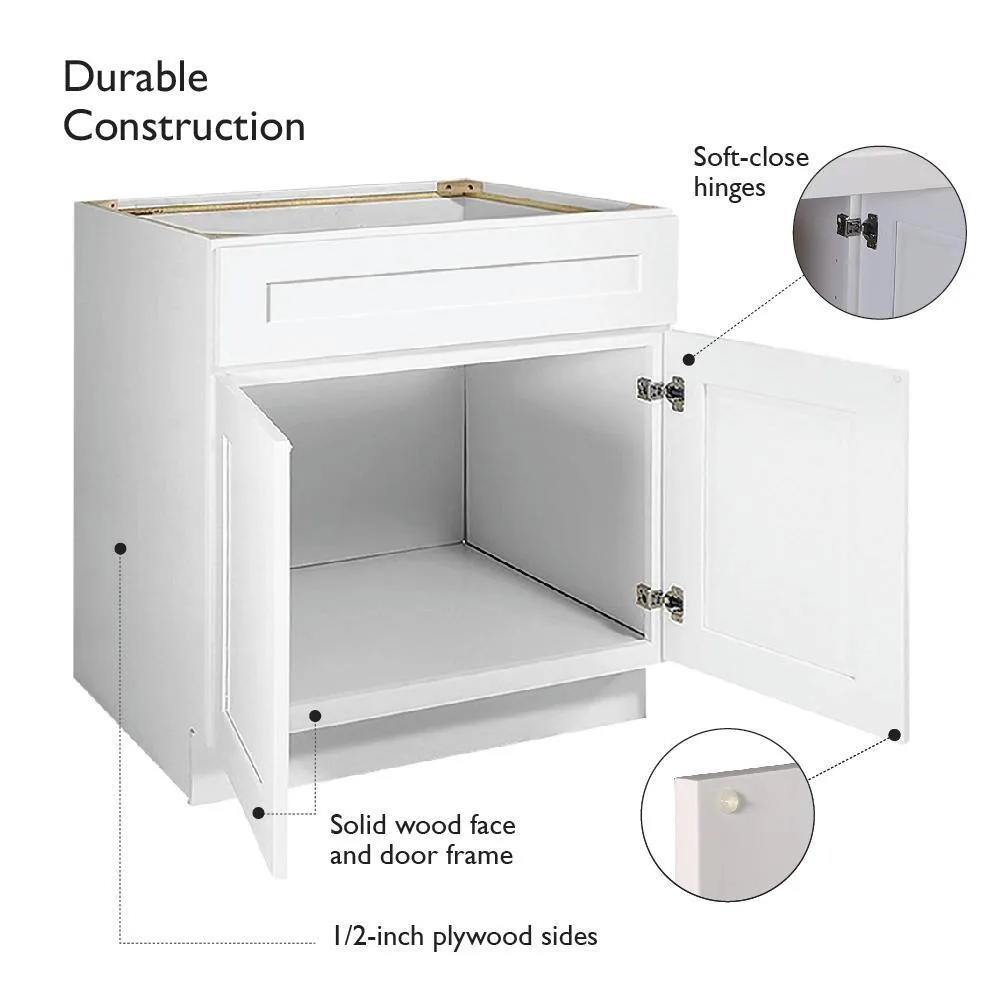 Design House Brookings Plywood Ready to Assemble Shaker 33x34.5x24 in. 2-Door Base Kitchen Cabinet Sink in White, photo 8 of 15
