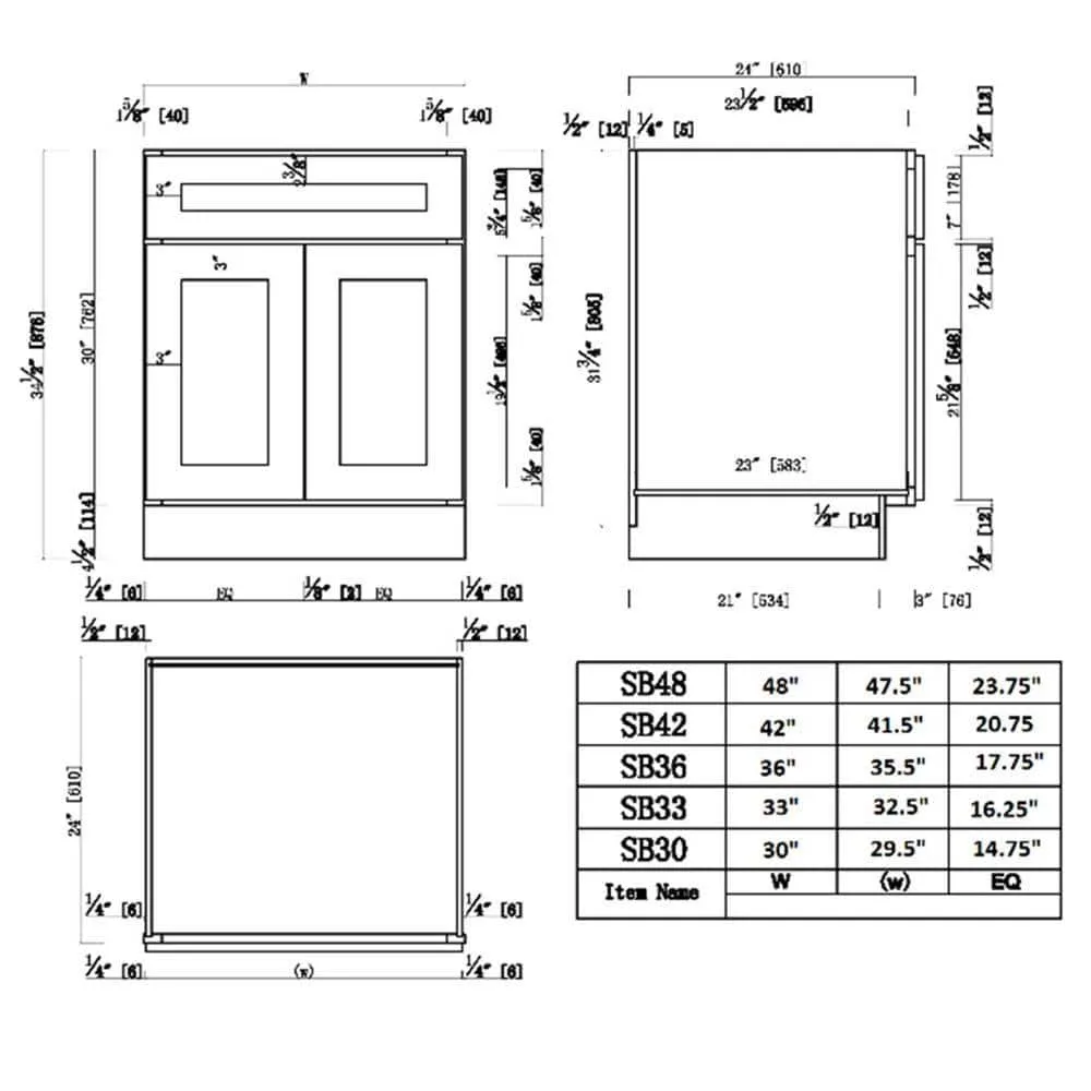 Design House Brookings Solid Wood Ready to Assemble Shaker 48 in. x 34.5 in. x 24 in. 2 Door Base Kitchen Cabinet Sink SB48 in White, photo 9 of 15