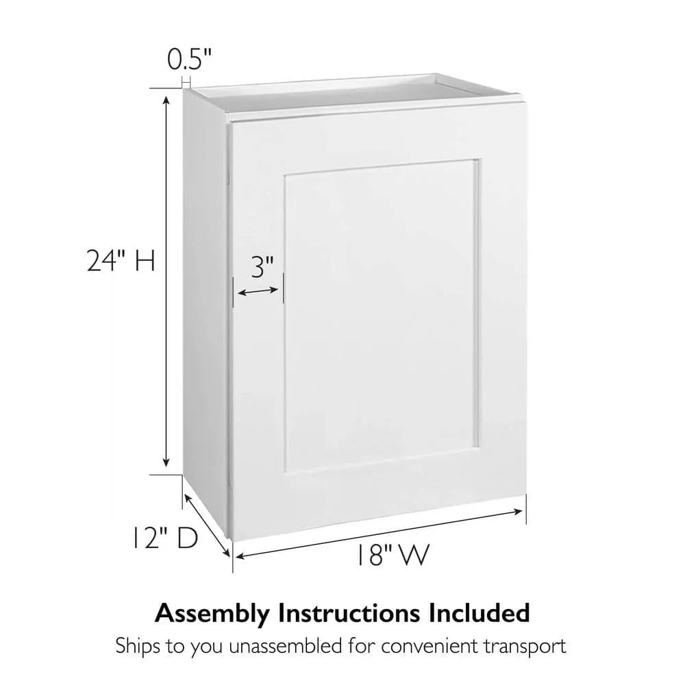 Design House Brookings Plywood Ready to Assemble Shaker 18x24x12 in. 1-Door Wall Kitchen Cabinet in White, photo 9 of 15