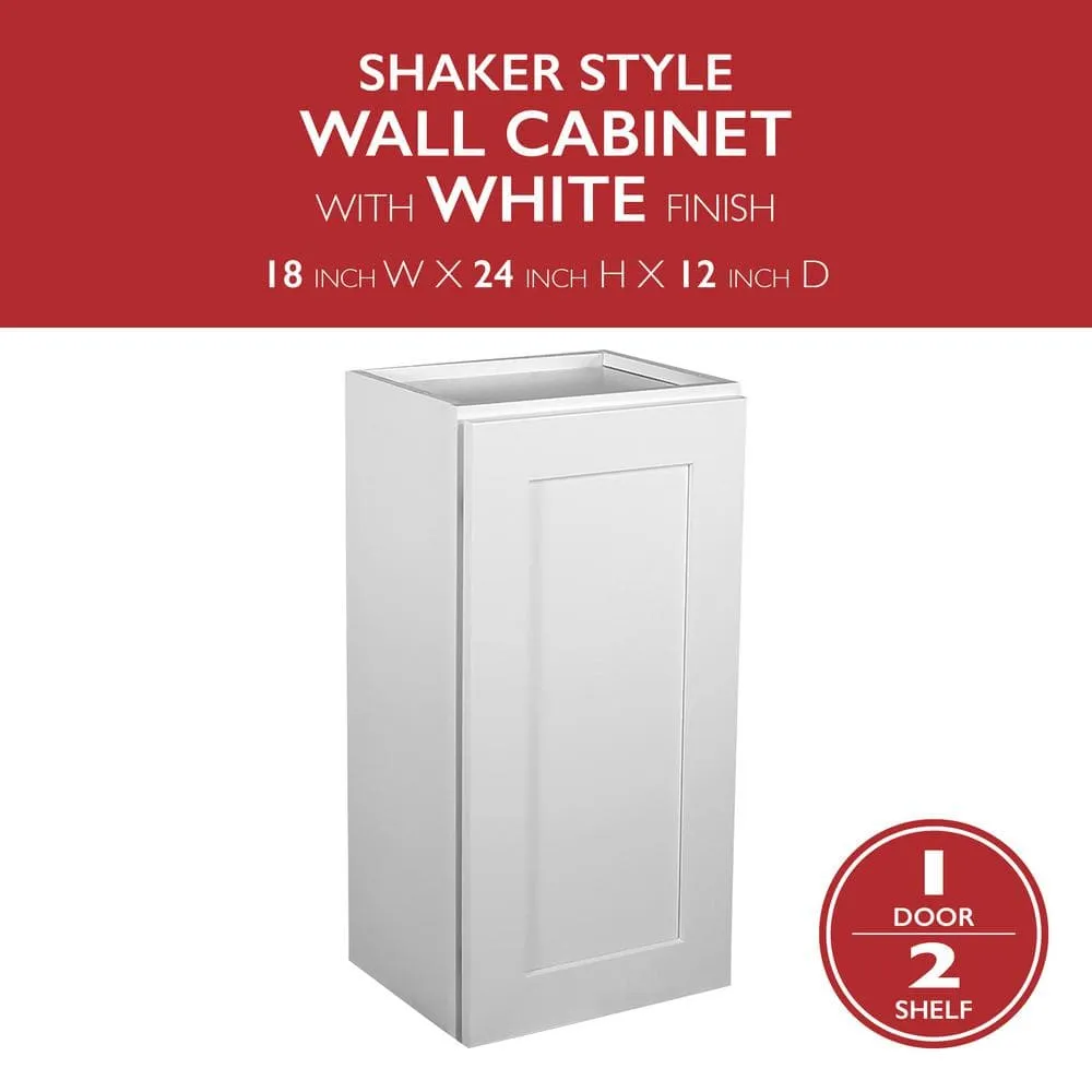 Design House Brookings Plywood Ready to Assemble Shaker 18x24x12 in. 1-Door Wall Kitchen Cabinet in White, photo 2 of 15
