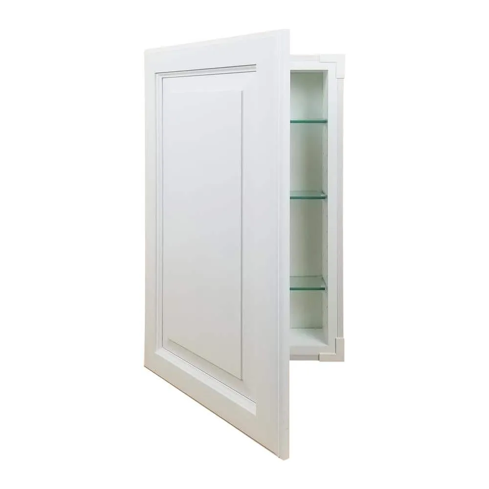 WG Wood Products 15.5 in. W x 35.5 in. H x 3.5 in. D Cutlass Raised Panel White Recessed Solid Wood Medicine Cabinet without Mirror, photo 3 of 8