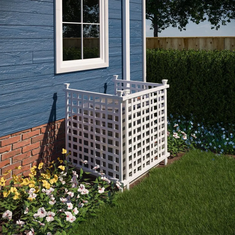 Enclo Privacy Screens Enclo Liberty Lattice 3.5 ft. x 3 ft. White Vinyl AC Screen Fence Panel, photo 2 of 9