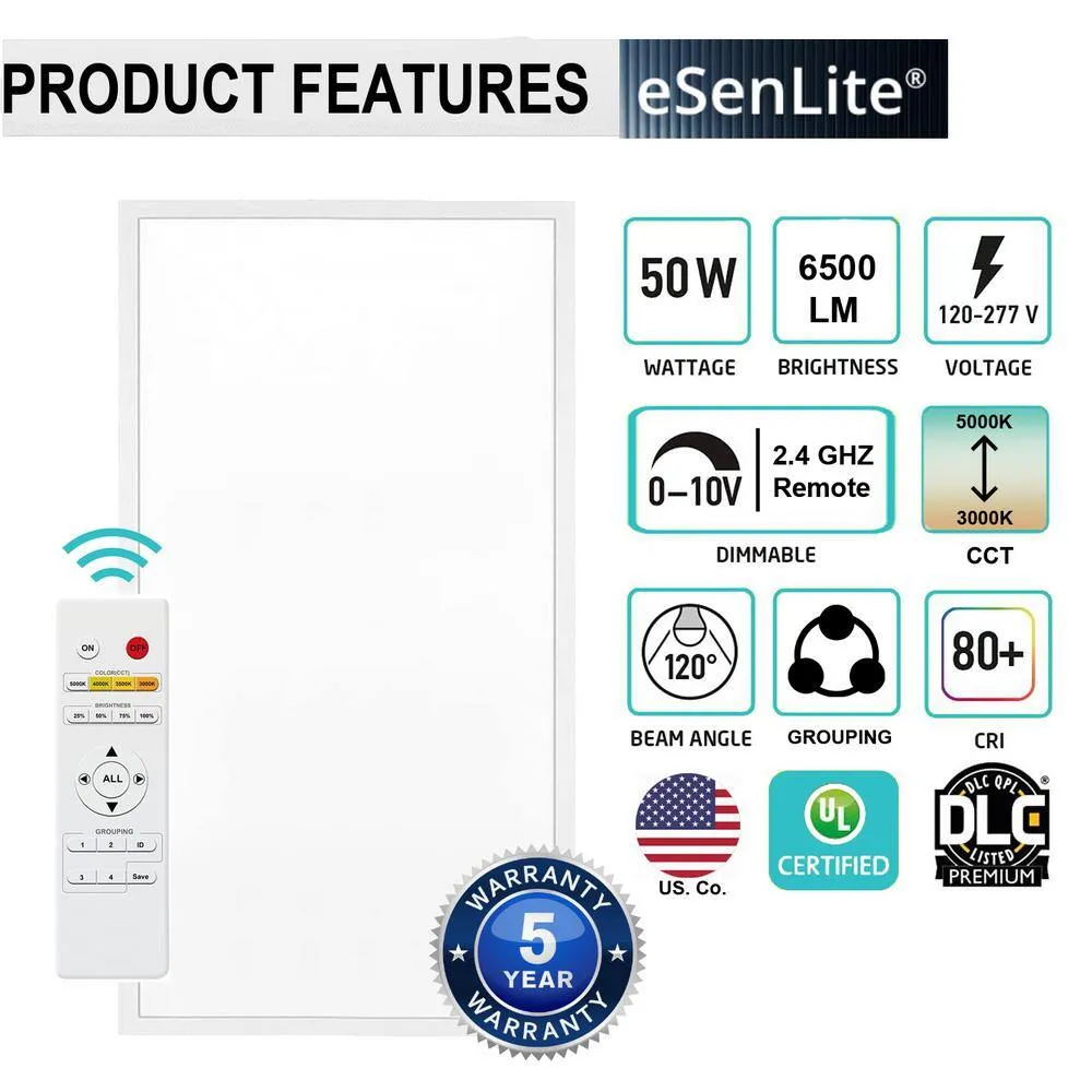eSenLite 2 ft. x 4 ft. Integrated LED Panel Light Troffer Backlit 6500LM 630W Equivalent White Dim CCT Color Changeable (8-PC), photo 2 of 10