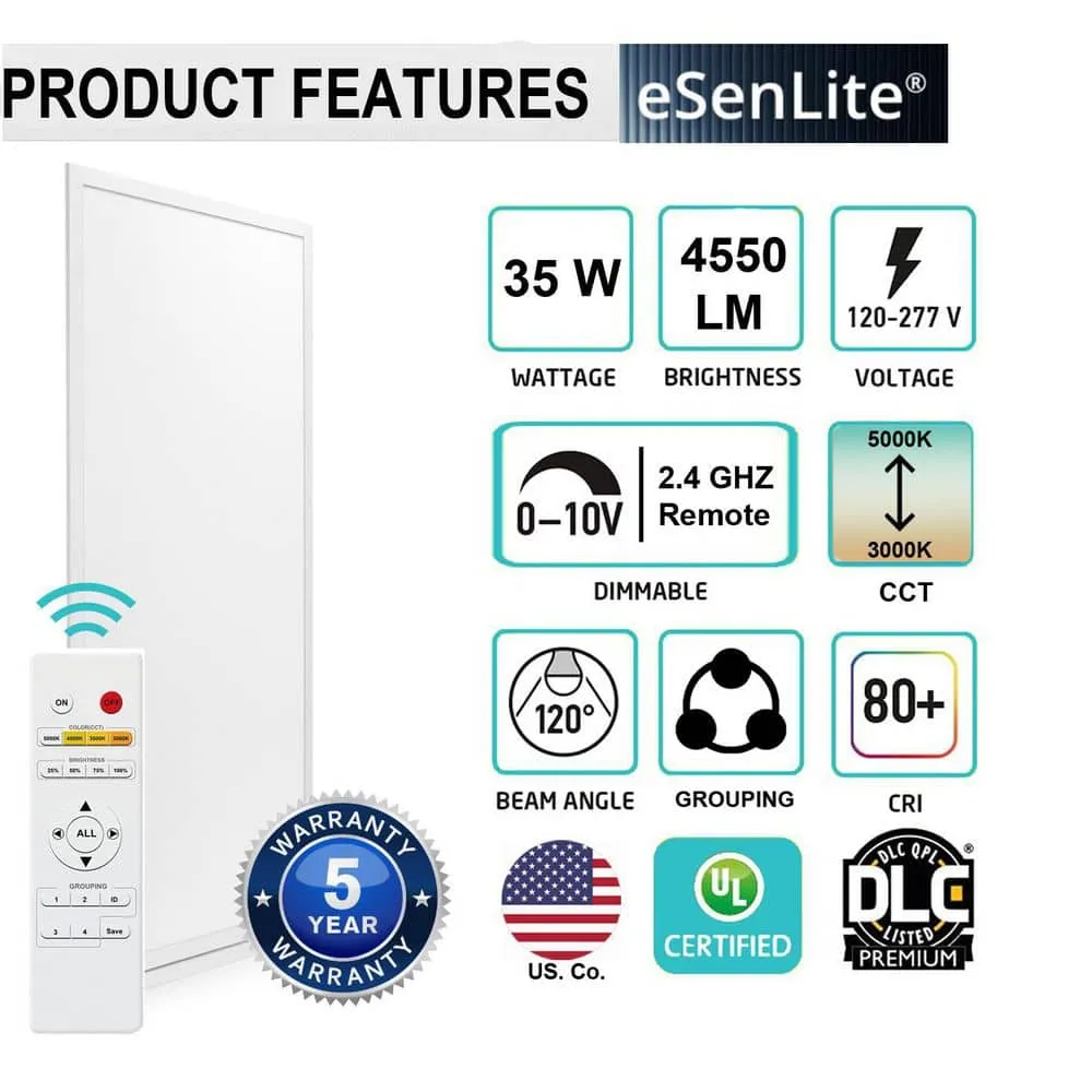 eSenLite 1 ft. x 4 ft. 400W Equivalent 4200LM White Dimmable Color CCT Thin Aluminum Integrated LED Panel Light Troffer (2-PK), photo 2 of 14
