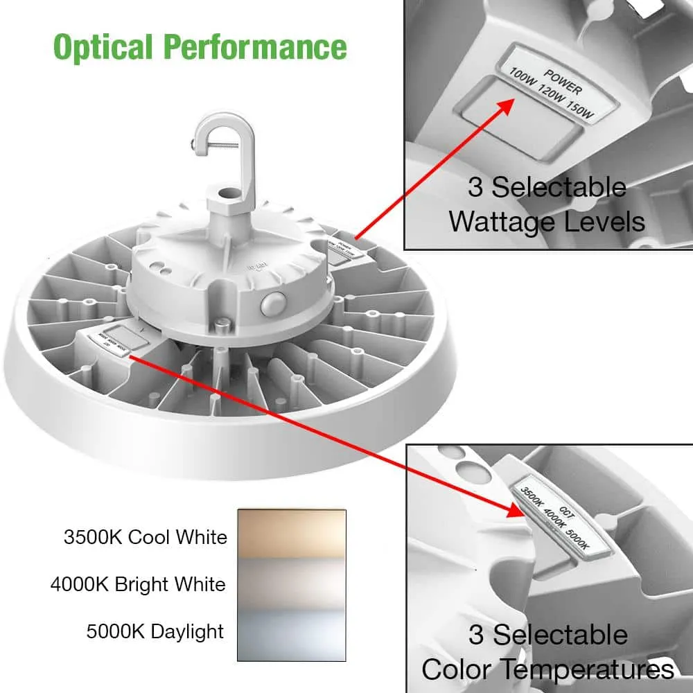ETI LIGHTING 400-Watt Equivalent 11 in. Round Integrated LED White High Bay Light 27000-36000 Lumens Adjustable CCT 120-277V (8-Pack), photo 4 of 9