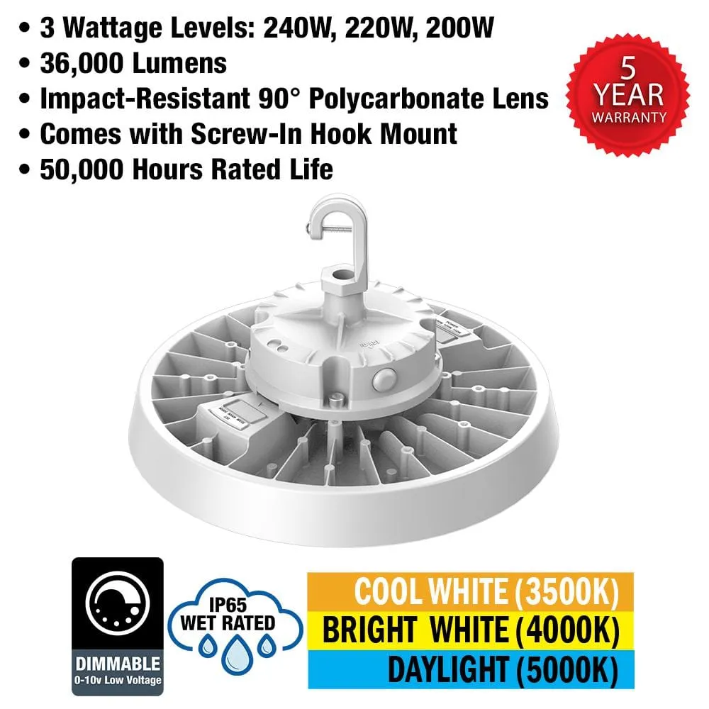 ETI LIGHTING 400-Watt Equivalent 11 in. Round Integrated LED White High Bay Light 27000-36000 Lumens Adjustable CCT 120-277V (8-Pack), photo 2 of 9
