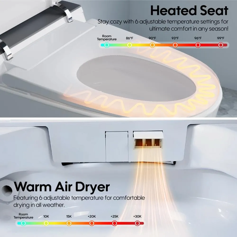 FORCLOVER 12-in-1 Dual Flush Smart Tank Elongated Toilet with Heated Seat & Dryer, photo 4 of 10