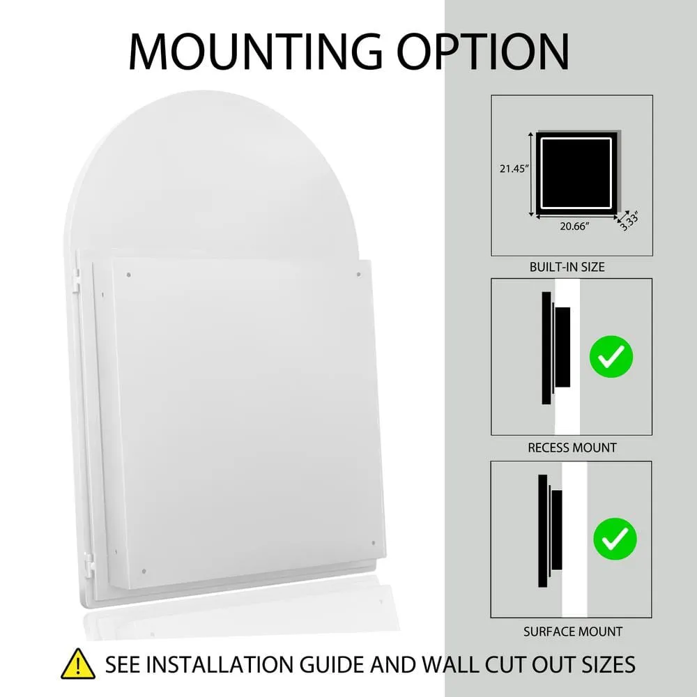 FORCLOVER 24 in. W x 36 in. H Arched Medicine Cabinet with Mirror and Adjustable Shelves Recessed or Surface Mount in White, photo 4 of 8