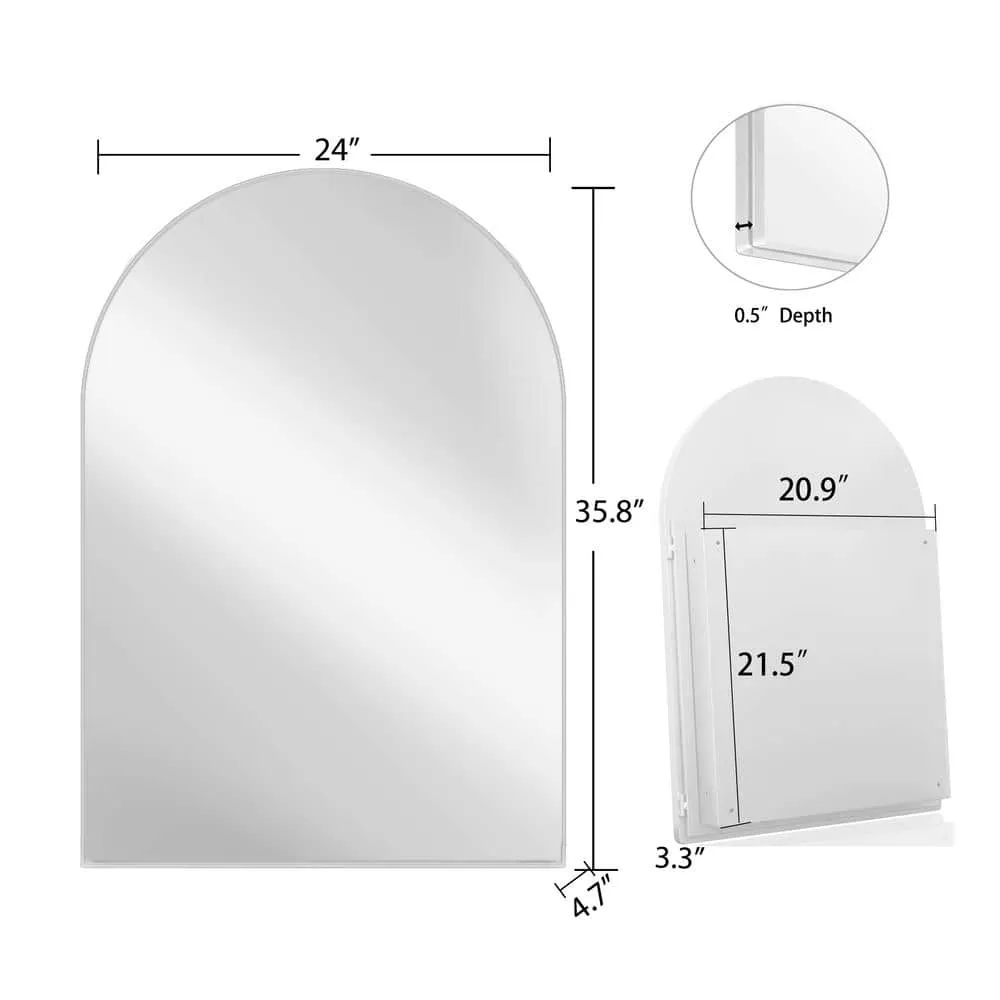 FORCLOVER 24 in. W x 36 in. H Arched Medicine Cabinet with Mirror and Adjustable Shelves Recessed or Surface Mount in White, photo 7 of 8