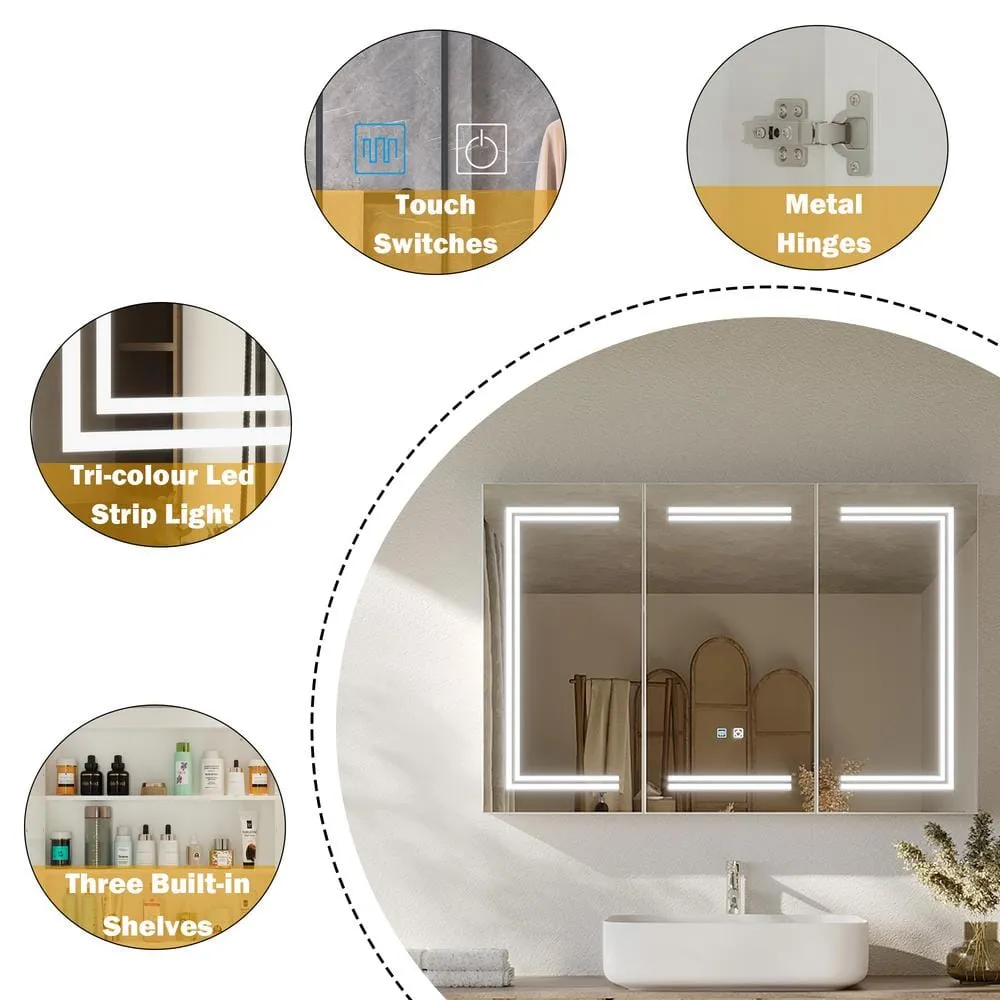 FUFU&GAGA 47.2 in. W x 35.4 in. H Rectangular Surface Mount Bathroom Medicine Cabinet with Mirror, Anti-fog function, LED Light, photo 7 of 9