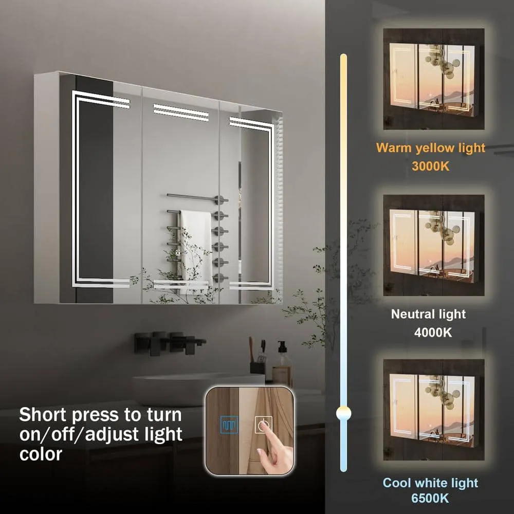 FUFU&GAGA 47.2 in. W x 35.4 in. H Rectangular Surface Mount Bathroom Medicine Cabinet with Mirror, Anti-fog function, LED Light, photo 5 of 9