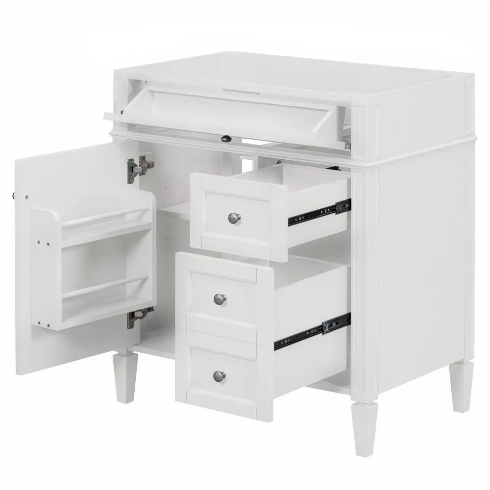 FUNKOL 29.3 x 17.87 x 33 In. White MDF Vertical Bath Cabinet with 3 Drawers and 1 Soft Close Door, Top Sink Not Included, photo 3 of 6