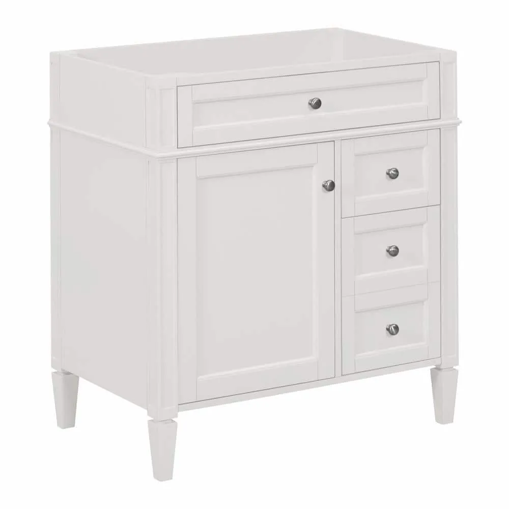 FUNKOL 29.3 x 17.87 x 33 In. White MDF Vertical Bath Cabinet with 3 Drawers and 1 Soft Close Door, Top Sink Not Included, photo 2 of 6