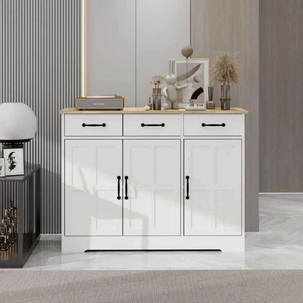 FUNKOL 42.72-in W x 15.35-in D x 32.09-in H in MDF Ready to Assemble Kitchen Cabinet in White with 3 Drawers and 3 Doors, photo 4 of 10