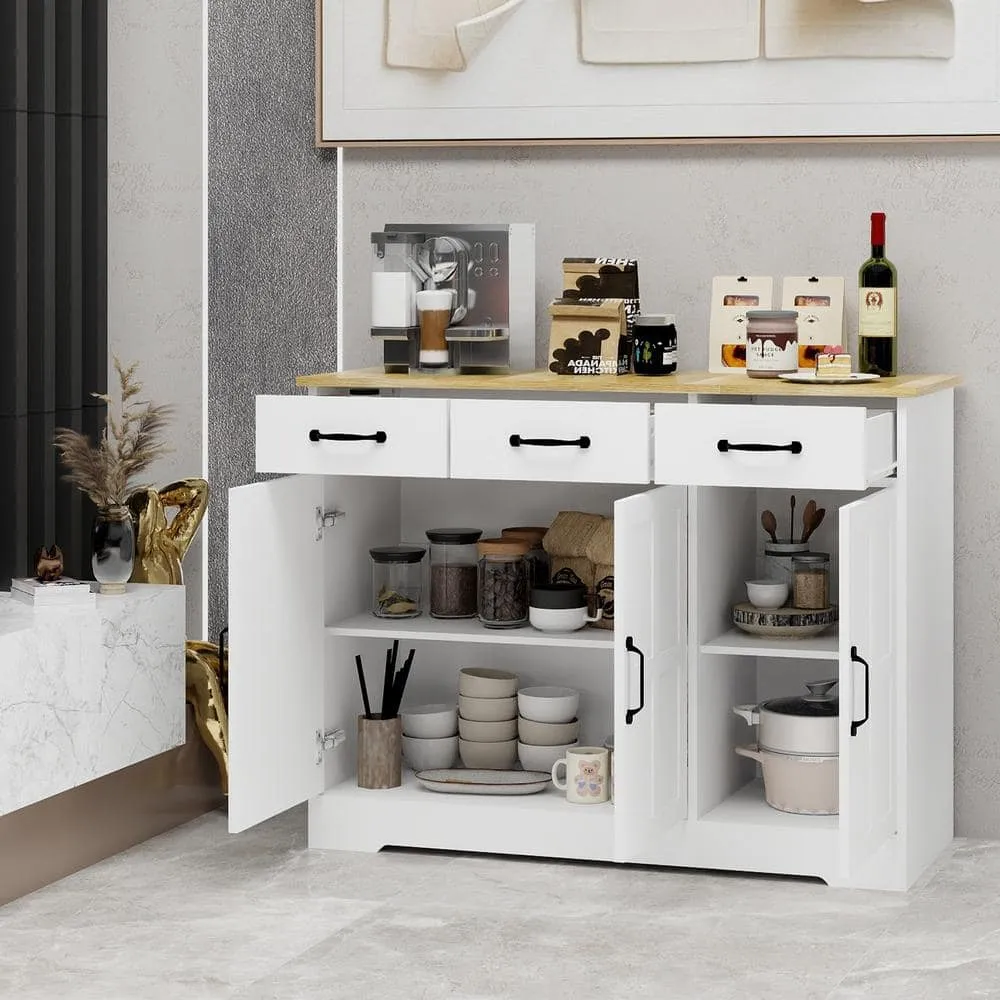 FUNKOL 42.72-in W x 15.35-in D x 32.09-in H in MDF Ready to Assemble Kitchen Cabinet in White with 3 Drawers and 3 Doors, photo 8 of 10
