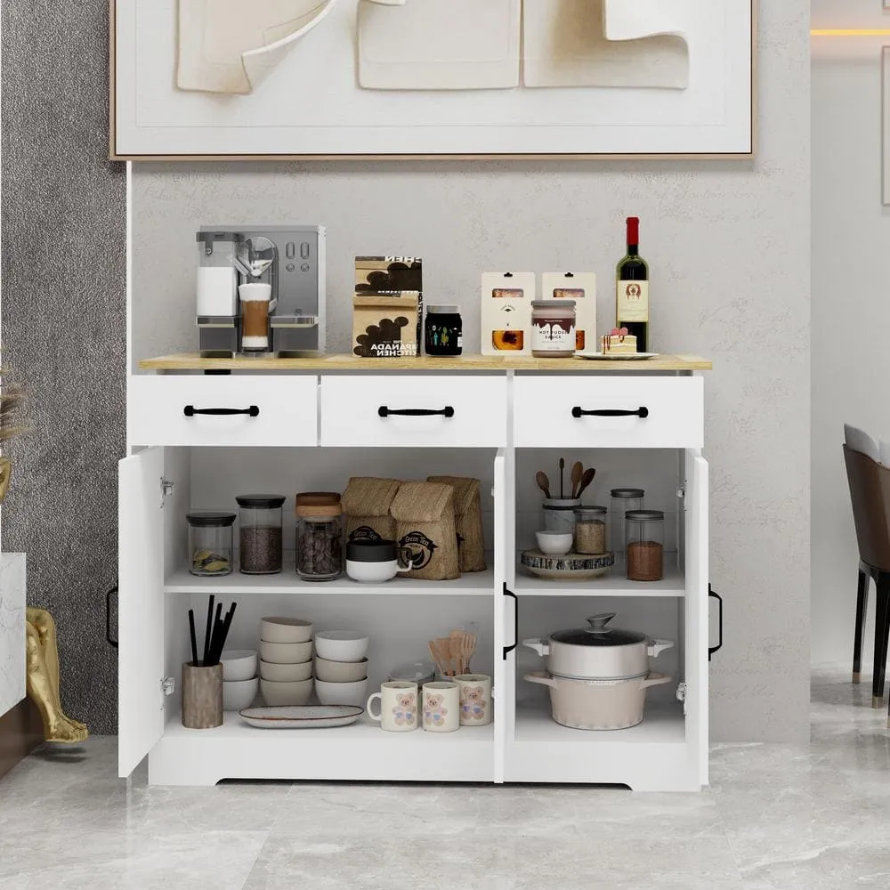 FUNKOL 42.72-in W x 15.35-in D x 32.09-in H in MDF Ready to Assemble Kitchen Cabinet in White with 3 Drawers and 3 Doors, photo 5 of 10