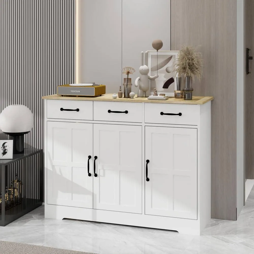 FUNKOL 42.72-in W x 15.35-in D x 32.09-in H in MDF Ready to Assemble Kitchen Cabinet in White with 3 Drawers and 3 Doors, photo 6 of 10