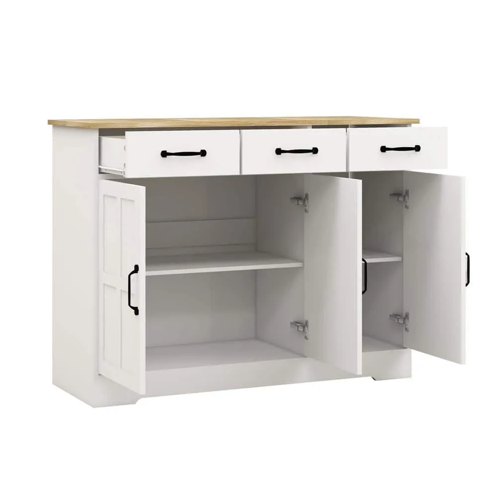 FUNKOL 42.72-in W x 15.35-in D x 32.09-in H in MDF Ready to Assemble Kitchen Cabinet in White with 3 Drawers and 3 Doors, photo 3 of 10