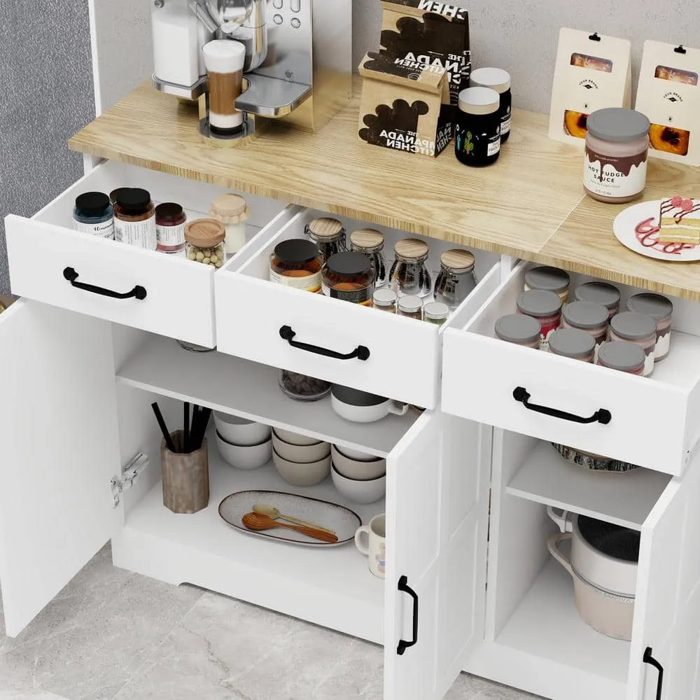 FUNKOL 42.72-in W x 15.35-in D x 32.09-in H in MDF Ready to Assemble Kitchen Cabinet in White with 3 Drawers and 3 Doors, photo 7 of 10