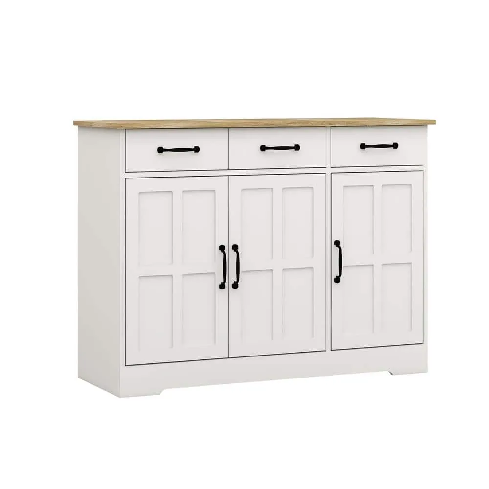 FUNKOL 42.72-in W x 15.35-in D x 32.09-in H in MDF Ready to Assemble Kitchen Cabinet in White with 3 Drawers and 3 Doors, photo 2 of 10