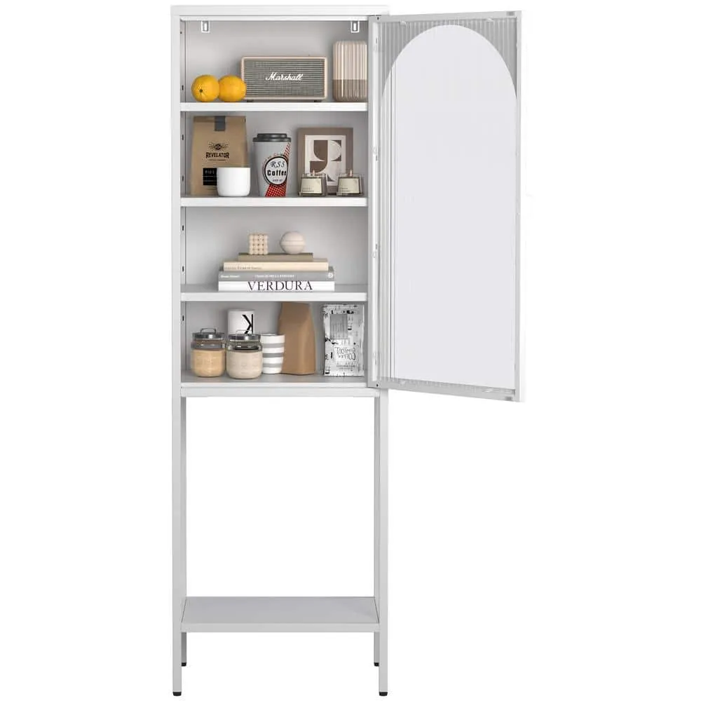 FUNKOL 19.7 in. x 13.8 in. x 63 in. White 5-Shelf Metal Storage Cabinet with 3 Adjustable Dividers and Glass Doors, photo 4 of 6