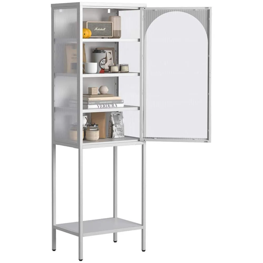 FUNKOL 19.7 in. x 13.8 in. x 63 in. White 5-Shelf Metal Storage Cabinet with 3 Adjustable Dividers and Glass Doors, photo 5 of 6