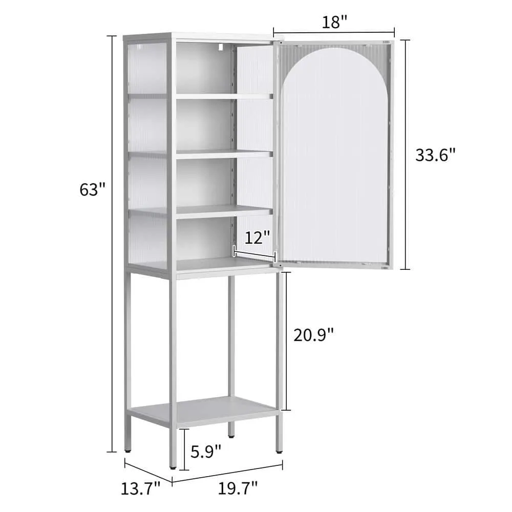 FUNKOL 19.7 in. x 13.8 in. x 63 in. White 5-Shelf Metal Storage Cabinet with 3 Adjustable Dividers and Glass Doors, photo 6 of 6