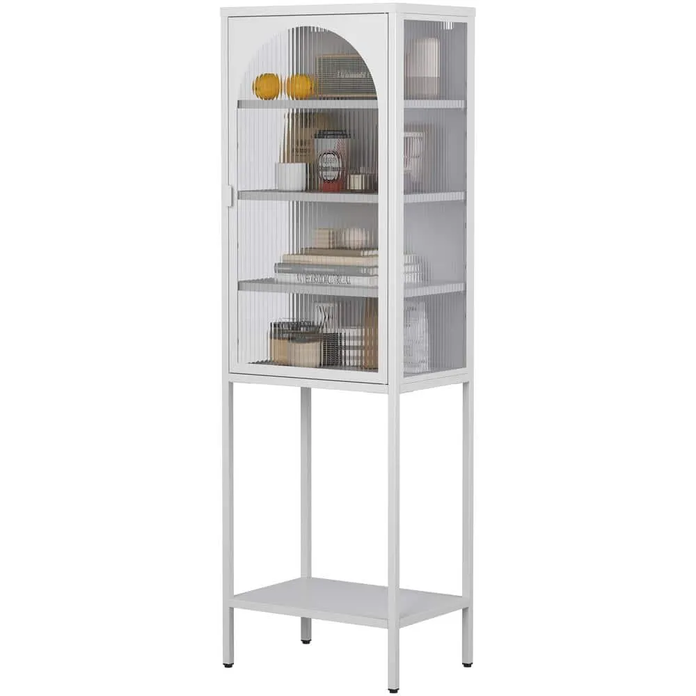 FUNKOL 19.7 in. x 13.8 in. x 63 in. White 5-Shelf Metal Storage Cabinet with 3 Adjustable Dividers and Glass Doors, photo 3 of 6
