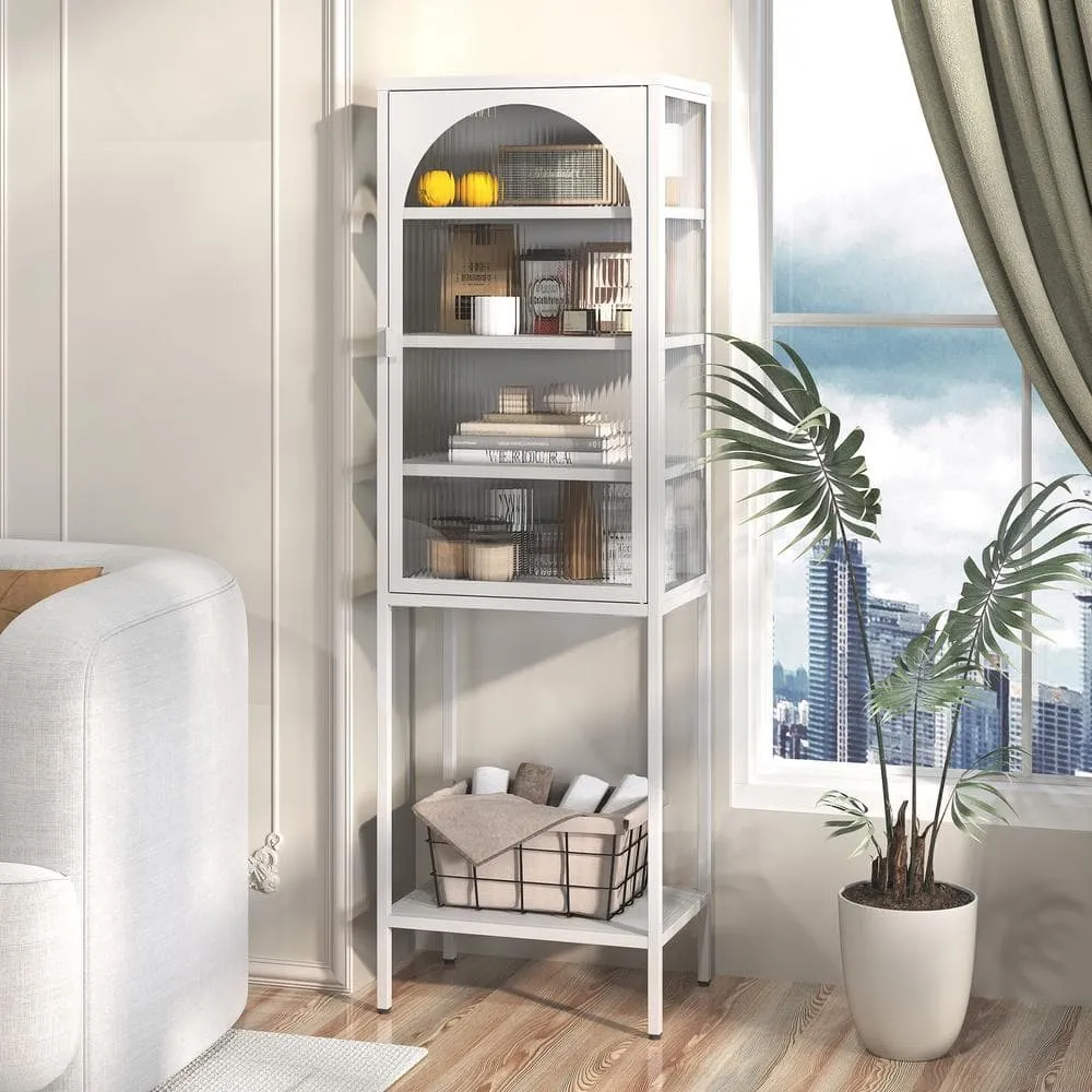 FUNKOL 19.7 in. x 13.8 in. x 63 in. White 5-Shelf Metal Storage Cabinet with 3 Adjustable Dividers and Glass Doors, photo 2 of 6