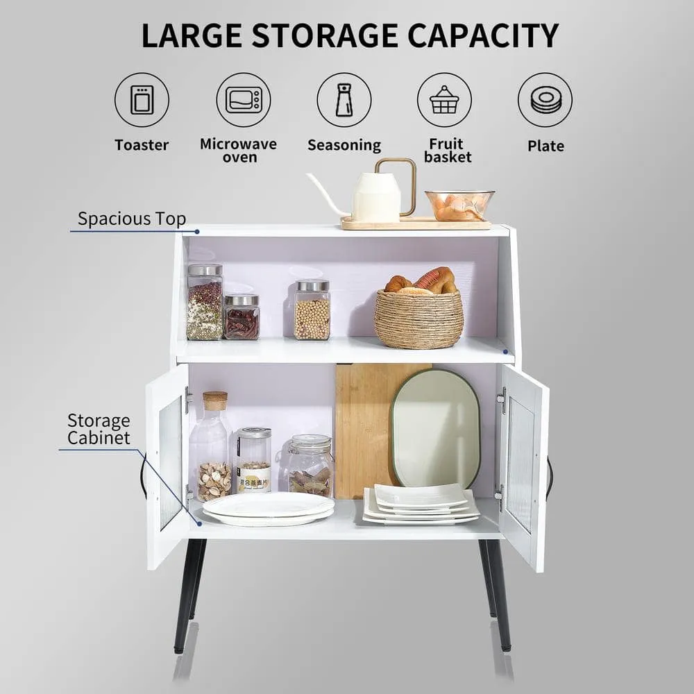 FUNKOL 31.5 in x 16 in x 40 in White Classic 2-Tier MDF Ready to Assemble Kitchen Cabinet with 1 Open and 1 Closed Levels, photo 4 of 9