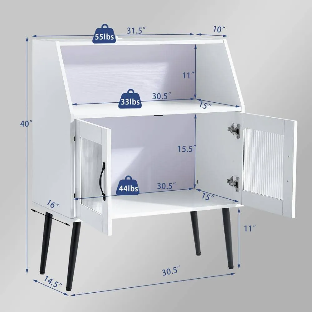 FUNKOL 31.5 in x 16 in x 40 in White Classic 2-Tier MDF Ready to Assemble Kitchen Cabinet with 1 Open and 1 Closed Levels, photo 9 of 9