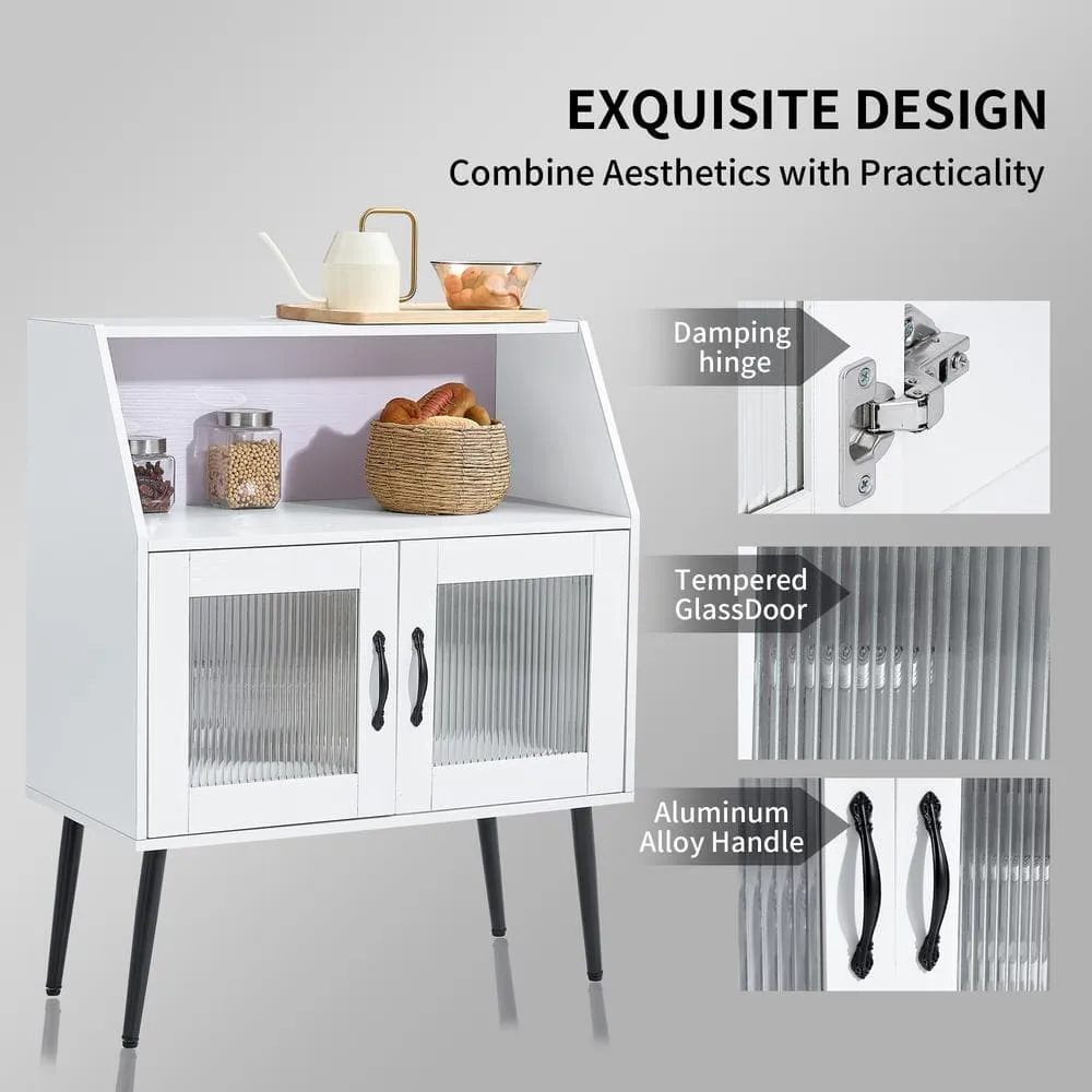 FUNKOL 31.5 in x 16 in x 40 in White Classic 2-Tier MDF Ready to Assemble Kitchen Cabinet with 1 Open and 1 Closed Levels, photo 3 of 9