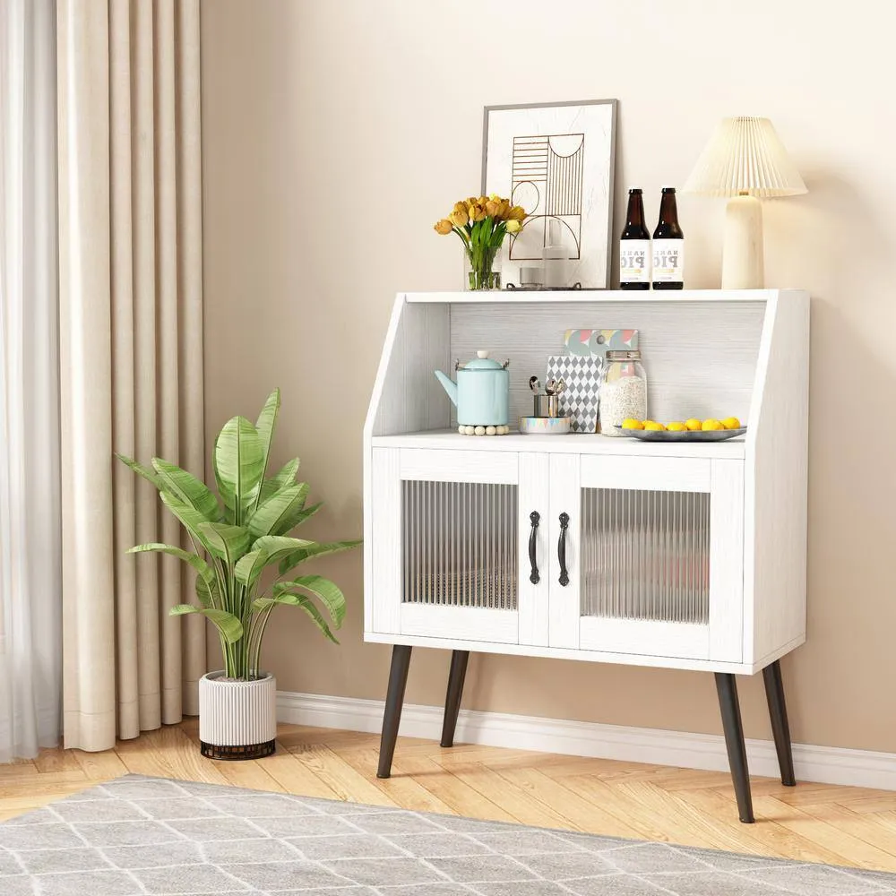 FUNKOL 31.5 in x 16 in x 40 in White Classic 2-Tier MDF Ready to Assemble Kitchen Cabinet with 1 Open and 1 Closed Levels, photo 2 of 9