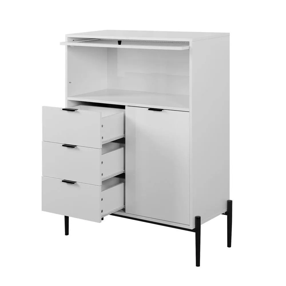 FUNKOL 33.46 in. x 15.74 in. x 47.2 in. White Particleboard Ready to Assemble Kitchen Cabinet w/1 Glass Door 3-Drawers & 1-Door, photo 3 of 6