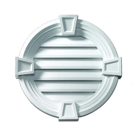 25 × 25 in Functional Round White Polyurethane Weather-Resistant Gable Louver Vent with Trim and Keystone