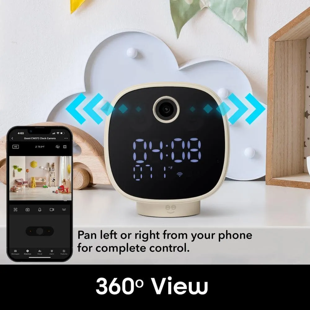 Geeni Serenity Smart Plug-In Clock Security Camera, Indoor 1080P Wi-Fi Monitor, 2-Way Audio, Night Light, photo 3 of 9