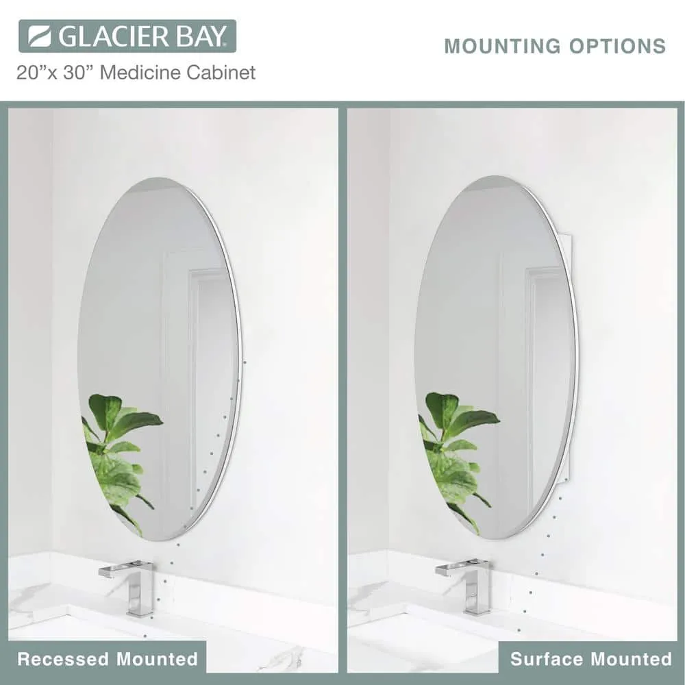 Glacier Bay 20 in. x 30 in. Frameless Recessed or Surface-Mount Bathroom Medicine Cabinet with Beveled Mirror, White, photo 5 of 10