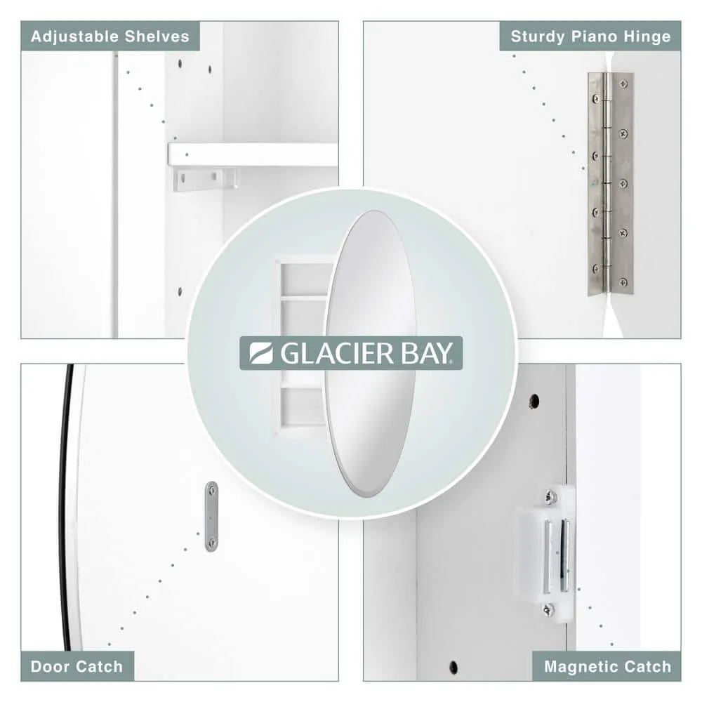 Glacier Bay 20 in. x 30 in. Frameless Recessed or Surface-Mount Bathroom Medicine Cabinet with Beveled Mirror, White, photo 9 of 10