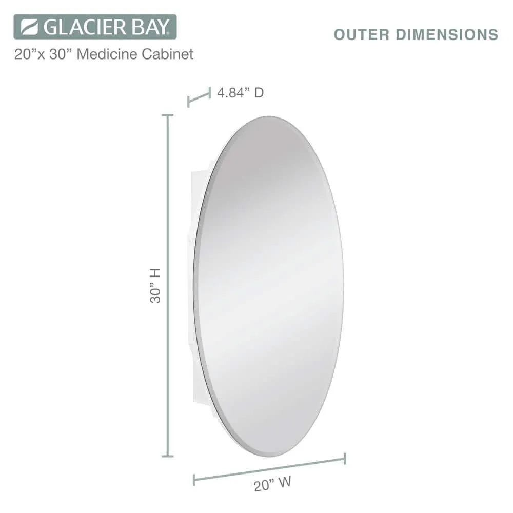 Glacier Bay 20 in. x 30 in. Frameless Recessed or Surface-Mount Bathroom Medicine Cabinet with Beveled Mirror, White, photo 8 of 10