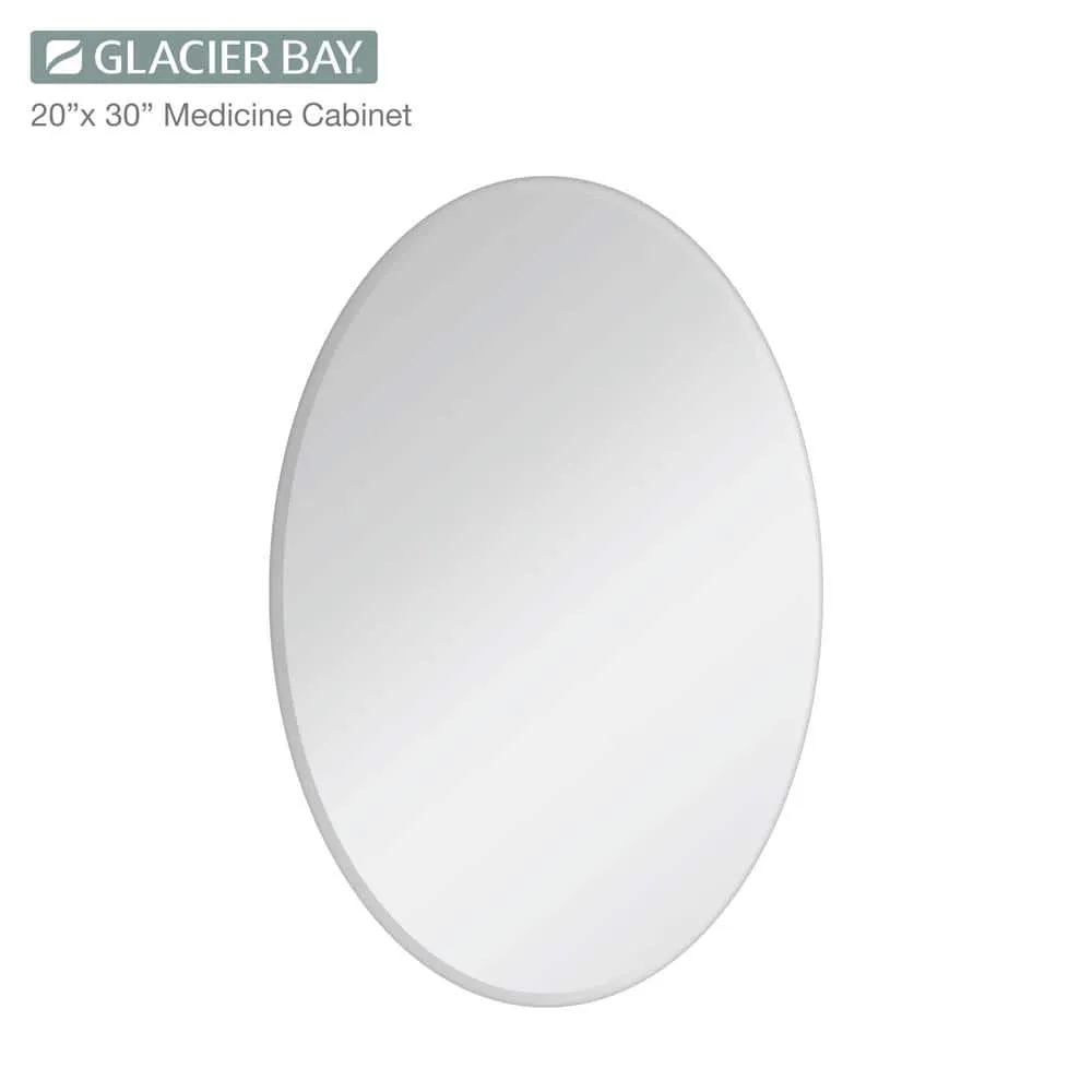 Glacier Bay 20 in. x 30 in. Frameless Recessed or Surface-Mount Bathroom Medicine Cabinet with Beveled Mirror, White, photo 7 of 10