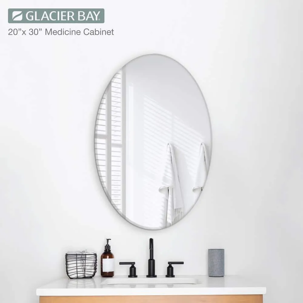 Glacier Bay 20 in. x 30 in. Frameless Recessed or Surface-Mount Bathroom Medicine Cabinet with Beveled Mirror, White, photo 2 of 10