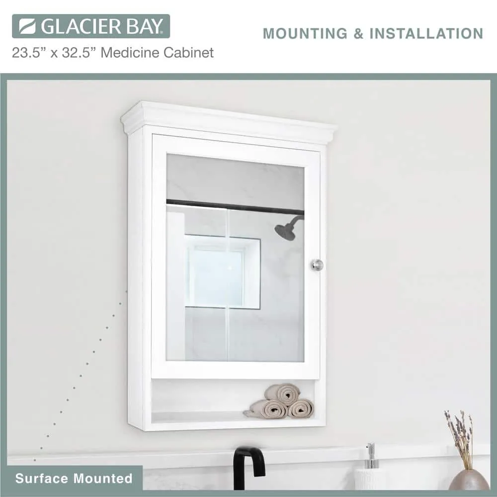 Glacier Bay 23-1/2 in. W x 32-1/2 in. H Framed Surface-Mount Bathroom Medicine Cabinet with Mirror, White, photo 5 of 11