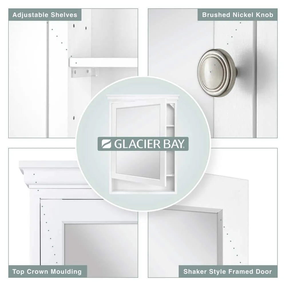 Glacier Bay 23-1/2 in. W x 32-1/2 in. H Framed Surface-Mount Bathroom Medicine Cabinet with Mirror, White, photo 10 of 11