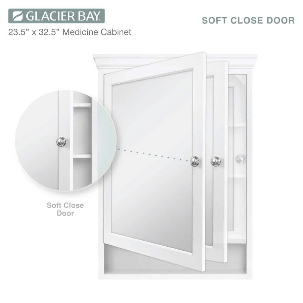 Glacier Bay 23-1/2 in. W x 32-1/2 in. H Framed Surface-Mount Bathroom Medicine Cabinet with Mirror, White, photo 6 of 11