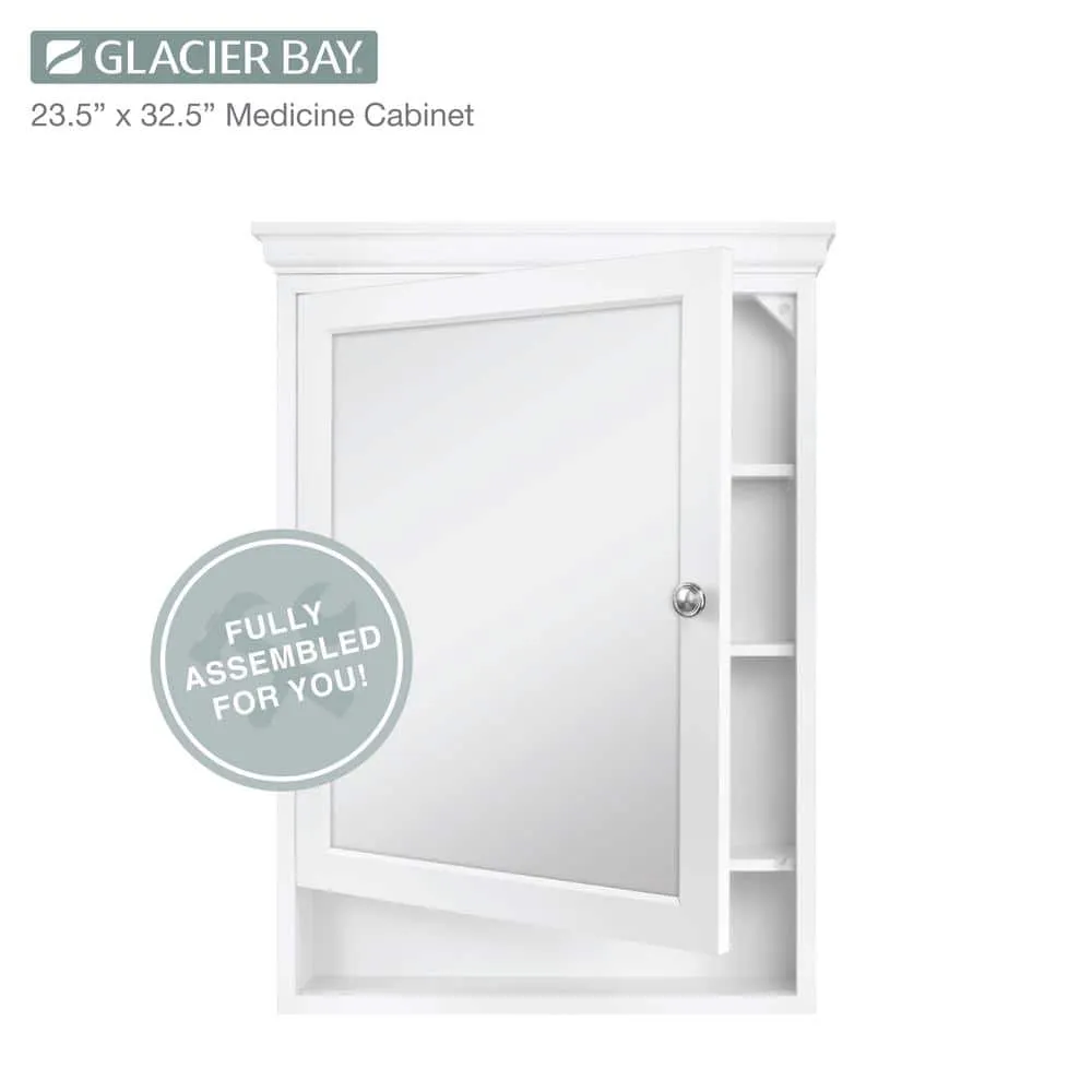 Glacier Bay 23-1/2 in. W x 32-1/2 in. H Framed Surface-Mount Bathroom Medicine Cabinet with Mirror, White, photo 7 of 11