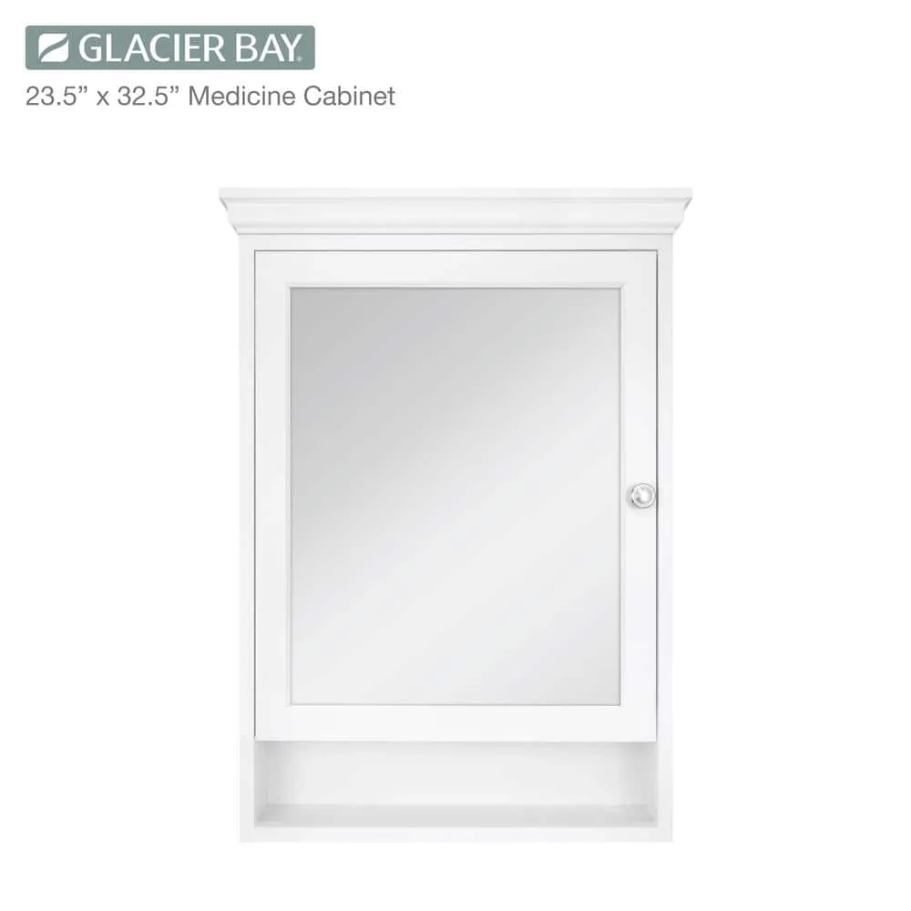 Glacier Bay 23-1/2 in. W x 32-1/2 in. H Framed Surface-Mount Bathroom Medicine Cabinet with Mirror, White, photo 8 of 11