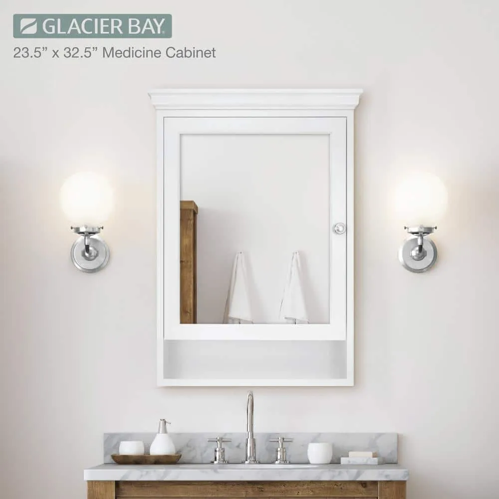 Glacier Bay 23-1/2 in. W x 32-1/2 in. H Framed Surface-Mount Bathroom Medicine Cabinet with Mirror, White, photo 2 of 11