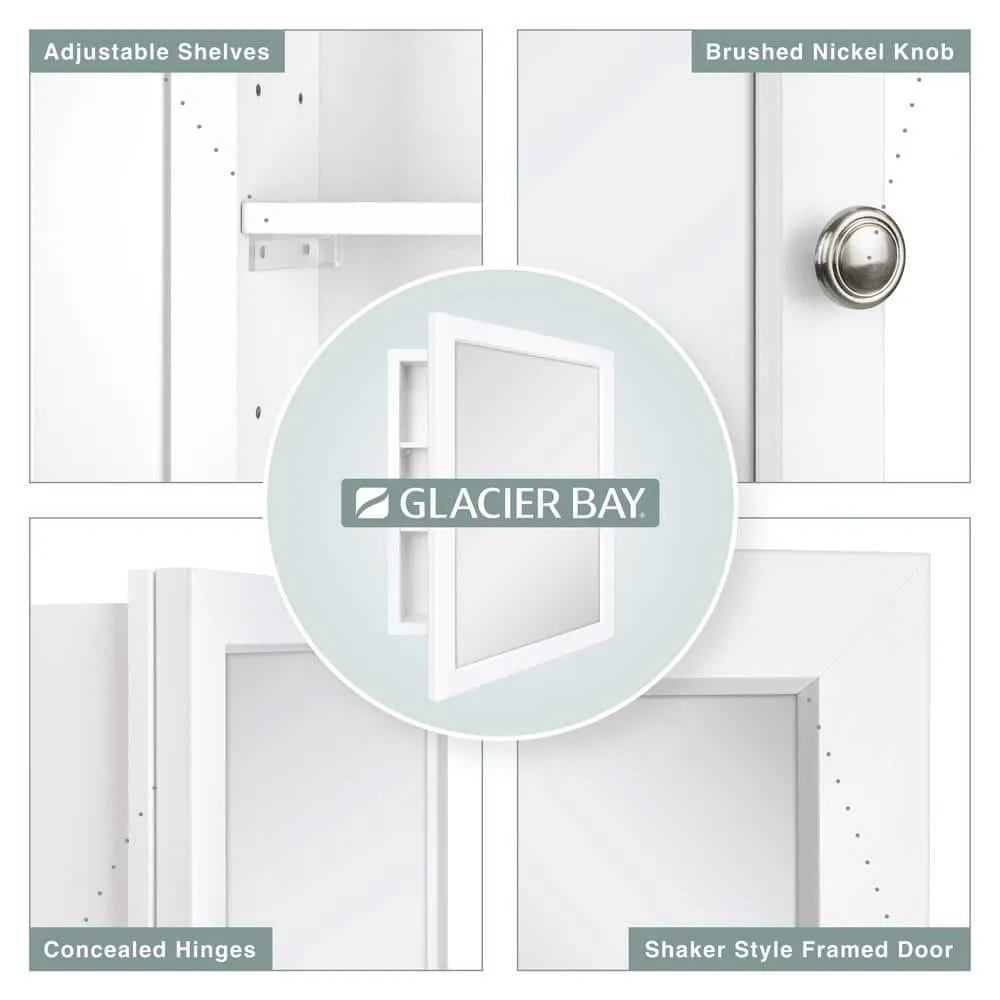 Glacier Bay 20 in. W x 26 in. H Rectangular Framed Recessed or Surface-Mount Bathroom Medicine Cabinet with Mirror, White, photo 10 of 11