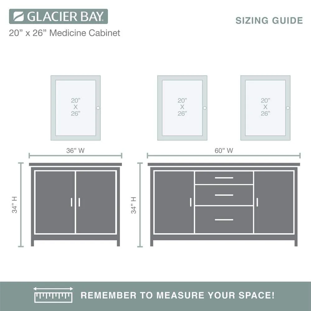 Glacier Bay 20 in. W x 26 in. H Rectangular Framed Recessed or Surface-Mount Bathroom Medicine Cabinet with Mirror, White, photo 11 of 11